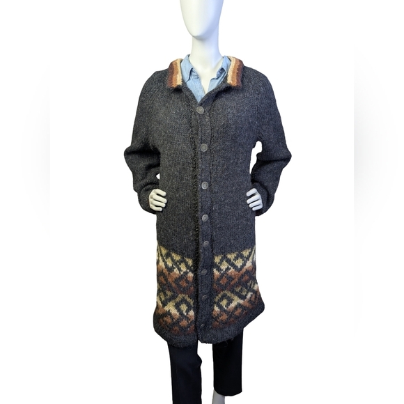 Sweaters - Hand Knit Longline Cabin Cardigan | Earth Tones | Size Small